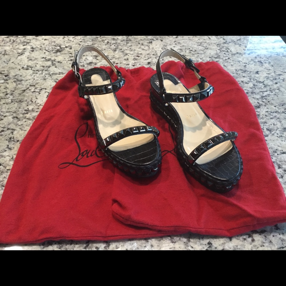 Christian Louboutin black  studded platform sandal